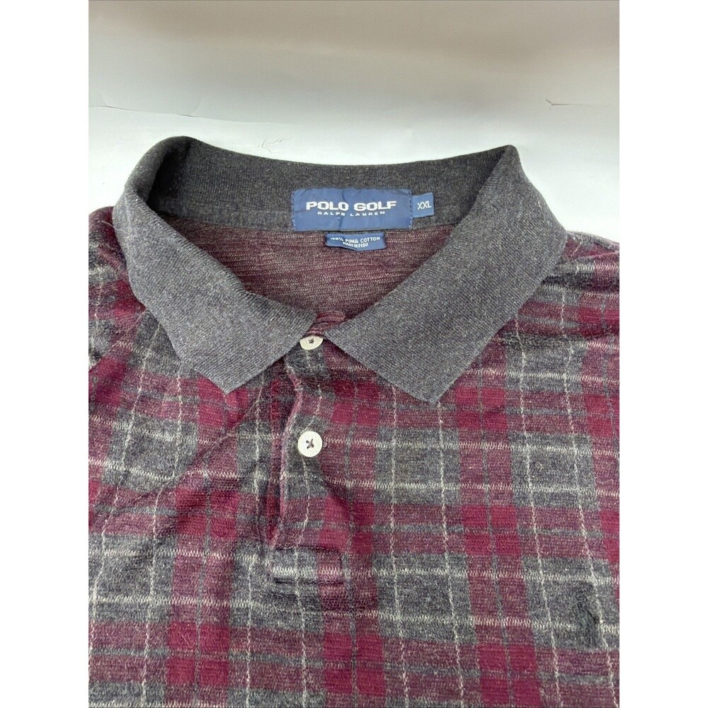 Vtg Polo Golf Ralph Lauren Shirt Mens 2XL Plaid Tartan Pima Cotton Onyx